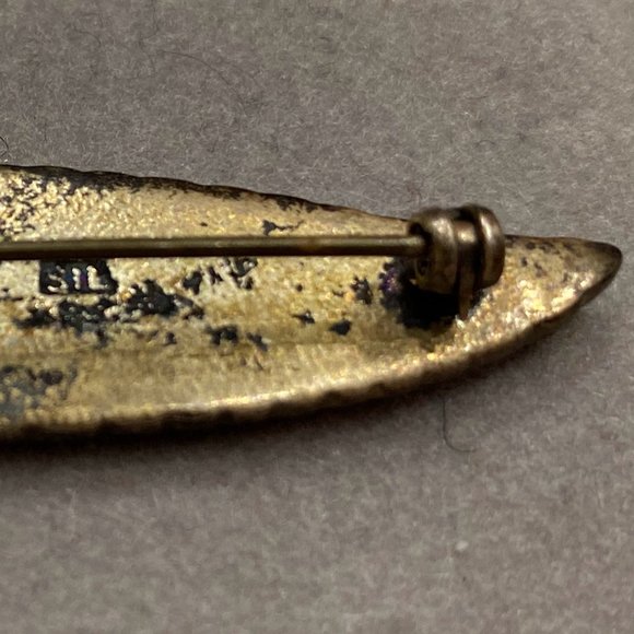 Vintage Dainty Sterling Silver Leaf Feather, Inlaid Abalone Shell Brooch Pin - Picture 5 of 6